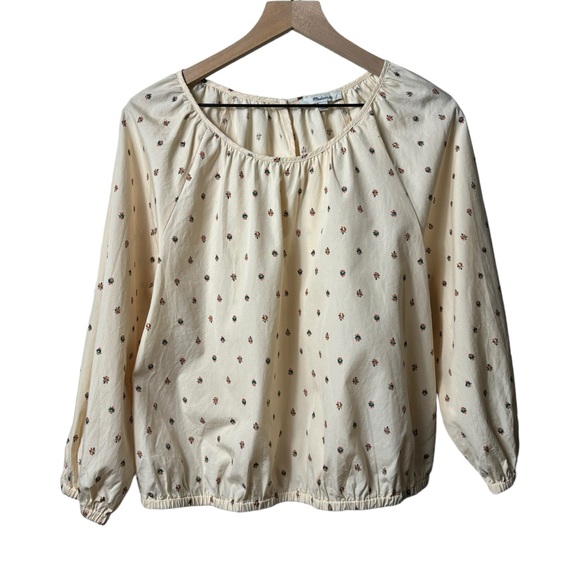 Madewell Gathered Puff-Sleeve Crop top in Sunrise Floral Bone size Large - Picture 2 of 10